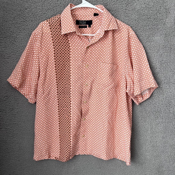 Nat Nast Other - Nat Nast Shirt Men Medium Orange Geometric American Fit Silk Short Sleeve Preppy
